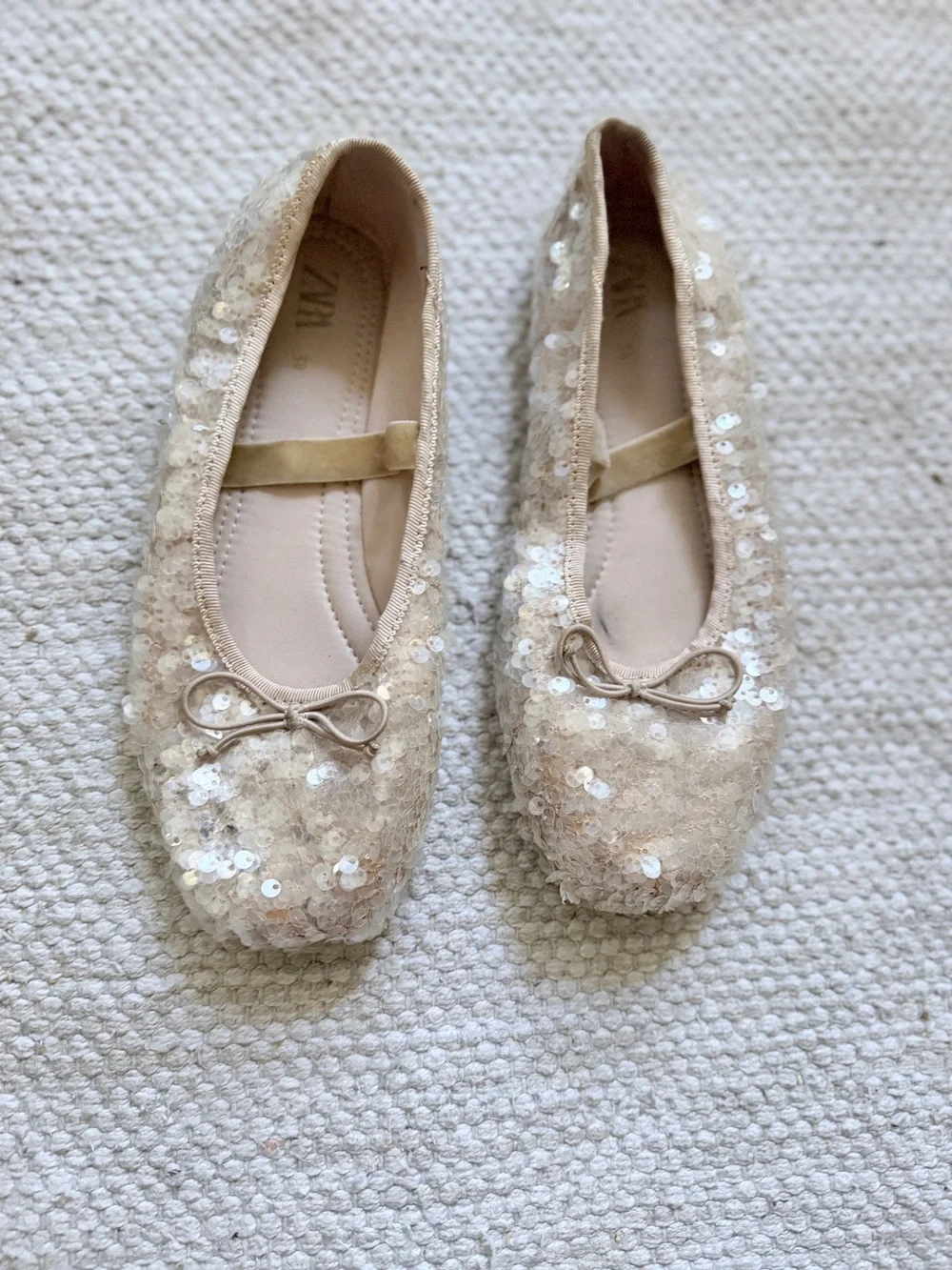 Zara Girls Sequin Ballet Flats in Champagne